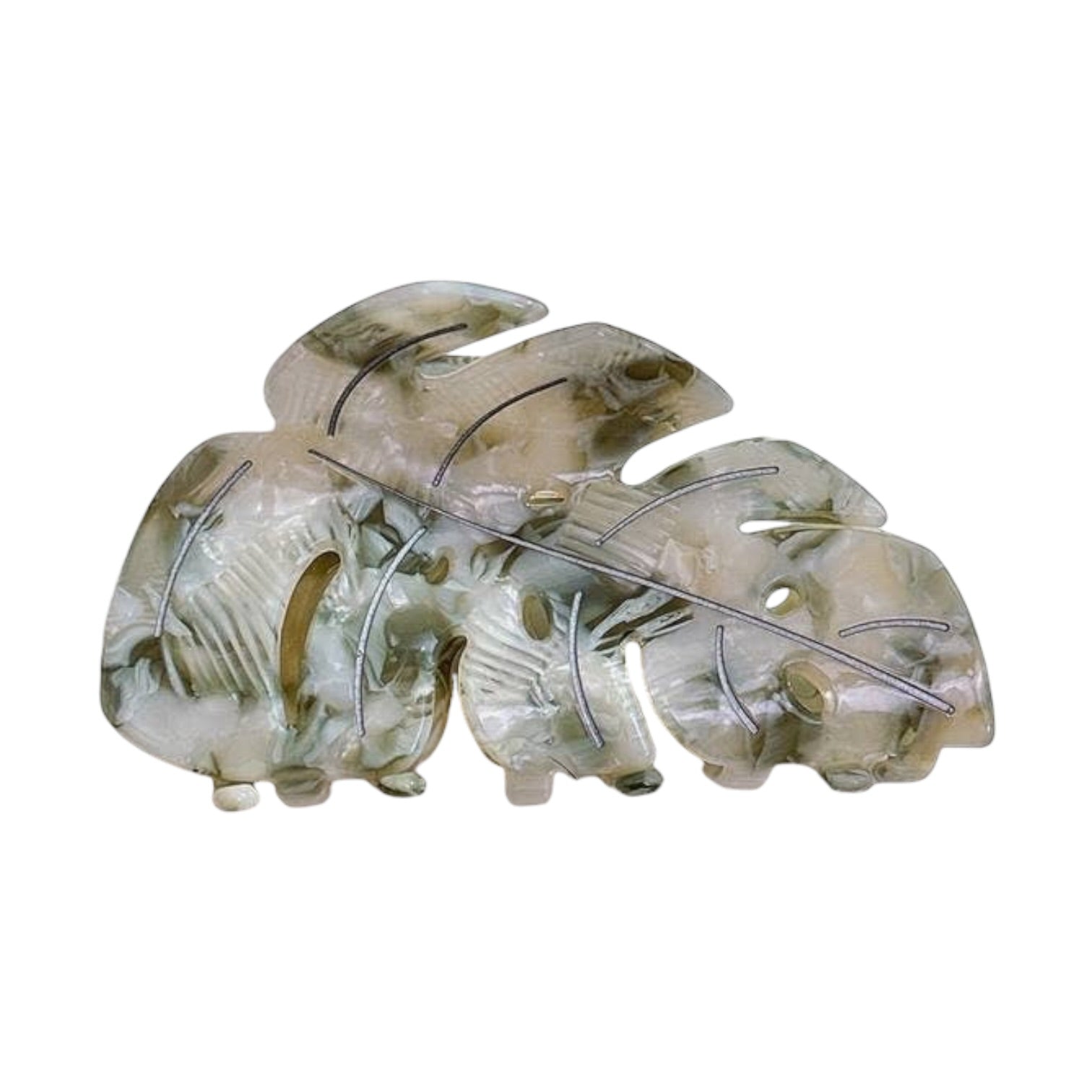 Decorative leaf-shaped object with a leaf pattern on a white background