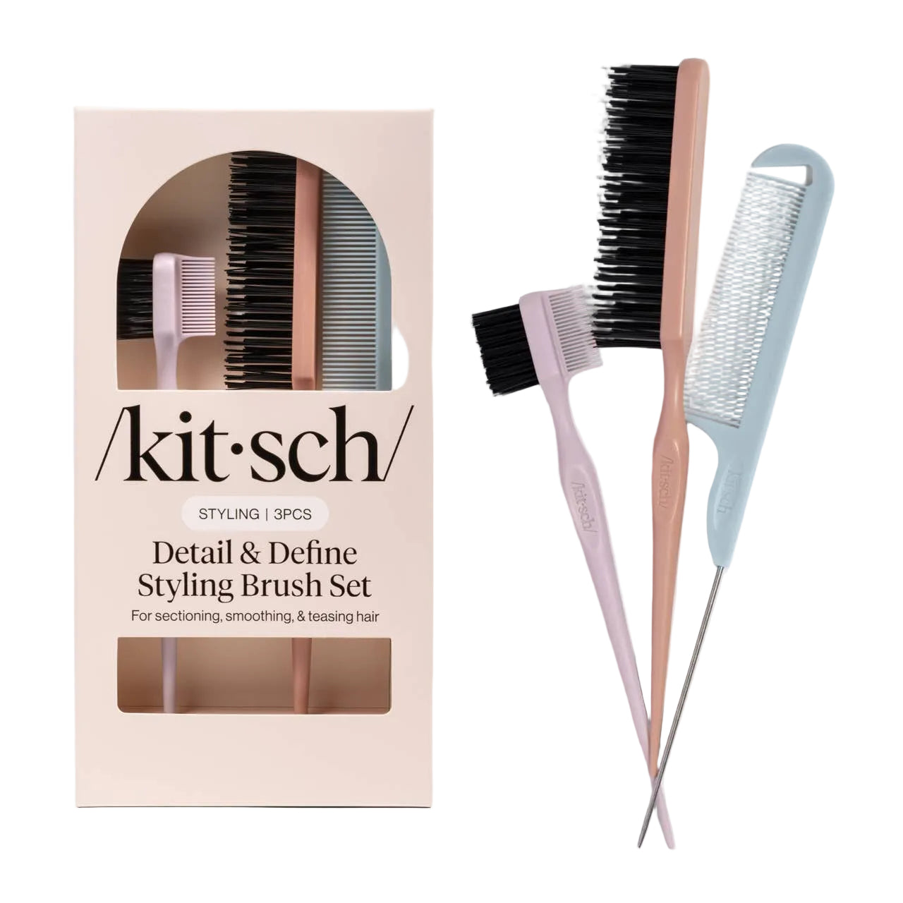 Kit-sch Detail & Define Styling Brush Set with packaging on a light gray background