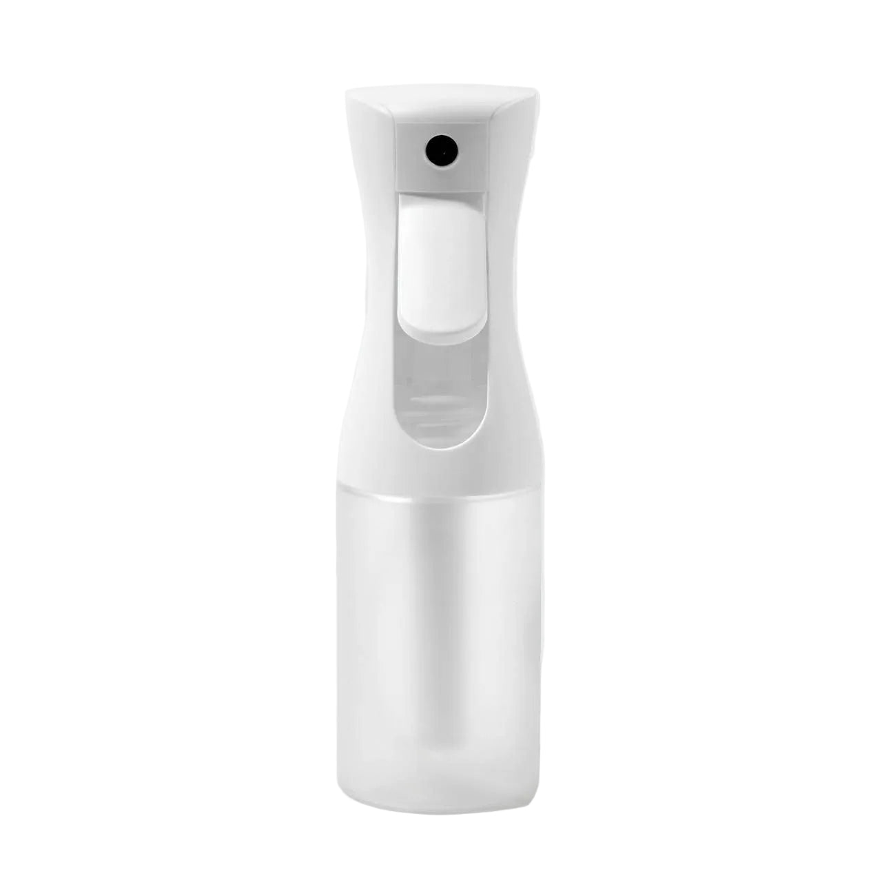 White spray bottle on a light gray background