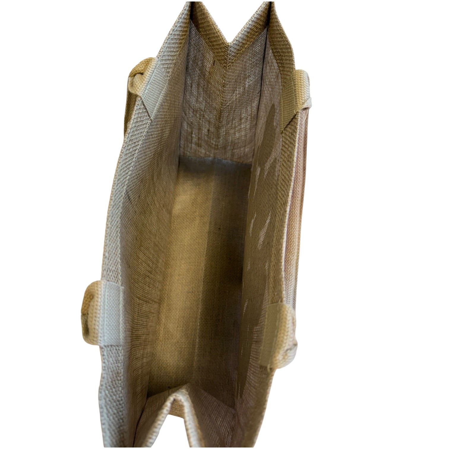 Brown woven bag with a mesh interior on a white background