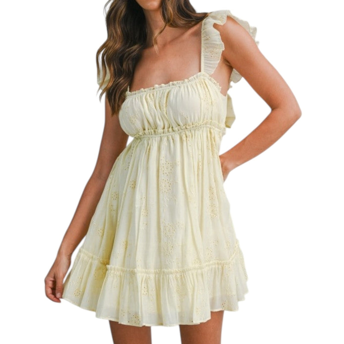 Lemon Sorbet Eyelet Ruffle Mini Dress – Alicia DiMichele Boutique