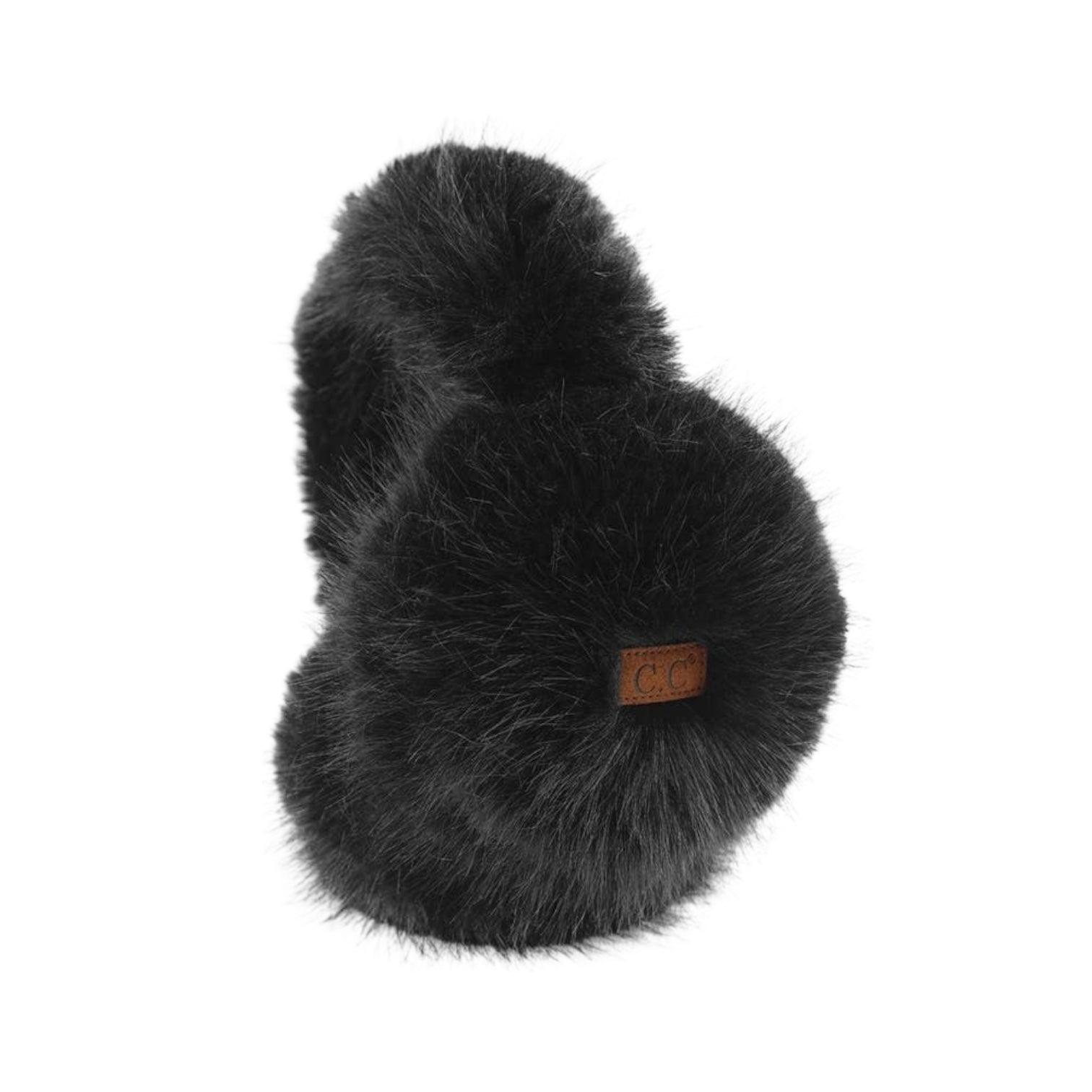 Long faux fur ear muff warmers in neutral tones, cozy winter accessory.