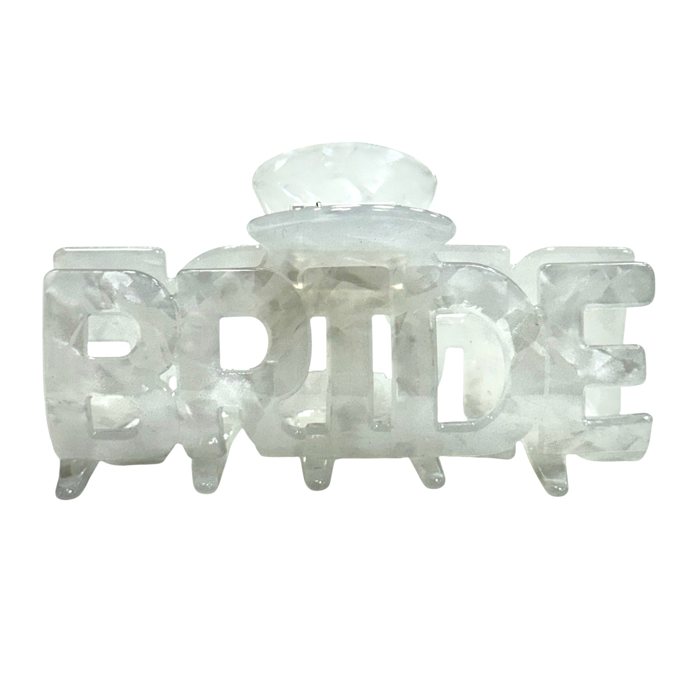 Hair clip with 'BRIDE' text on a white background