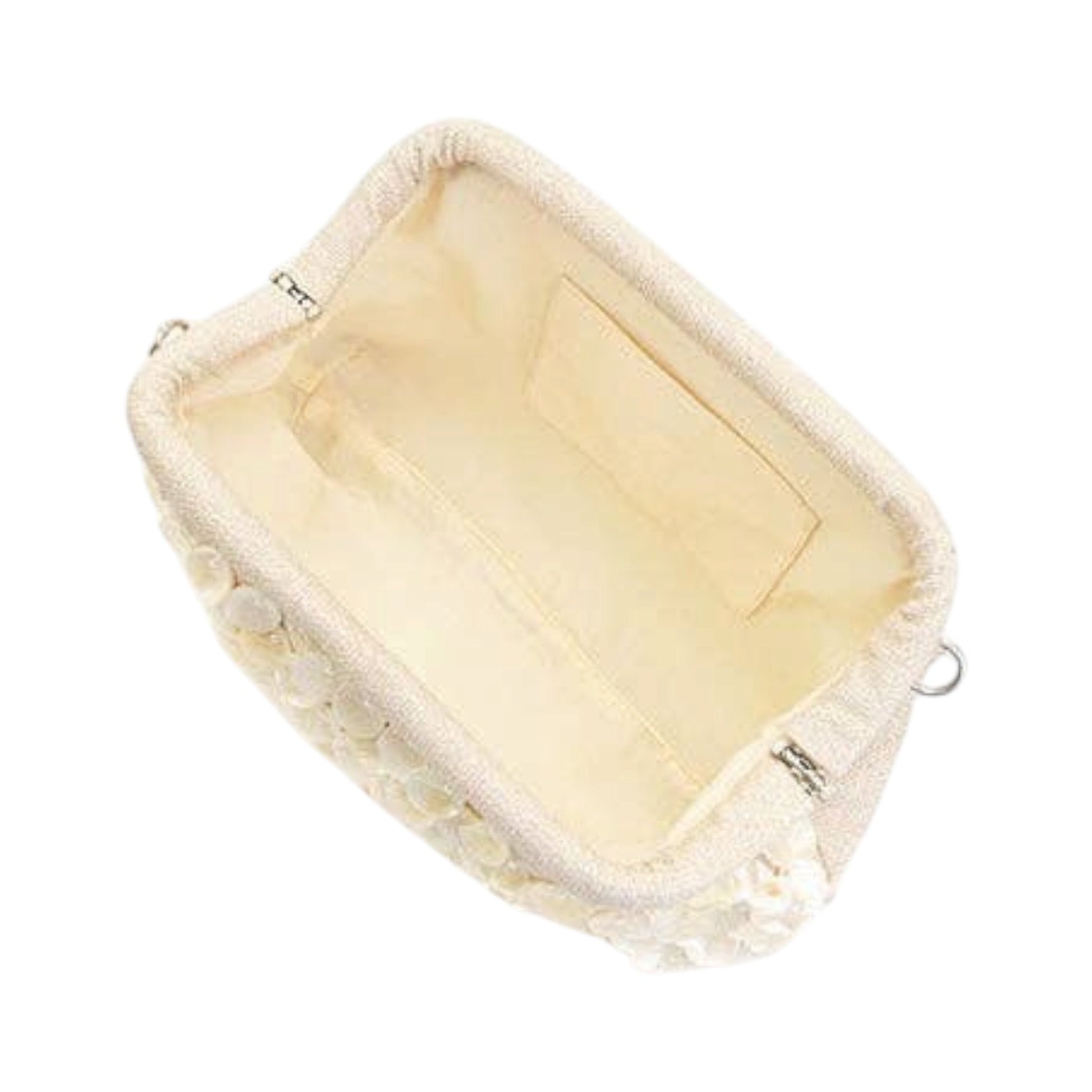 Purse with a tan interior on a white background