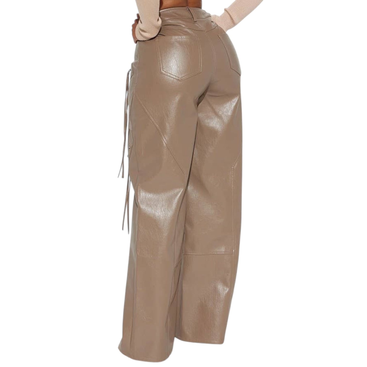 Beige leather pants on a white background