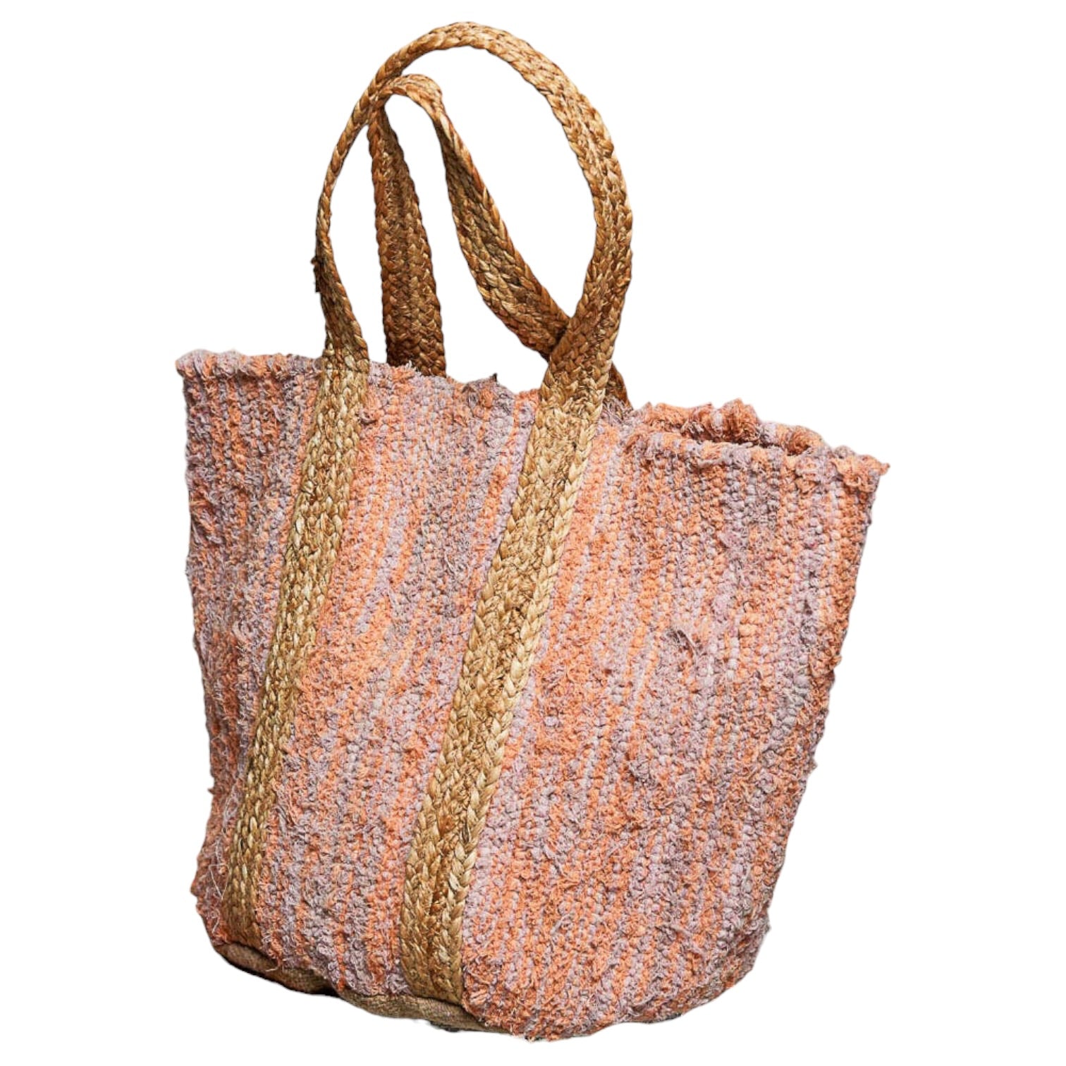Woven tote bag with a gradient pattern on a white background