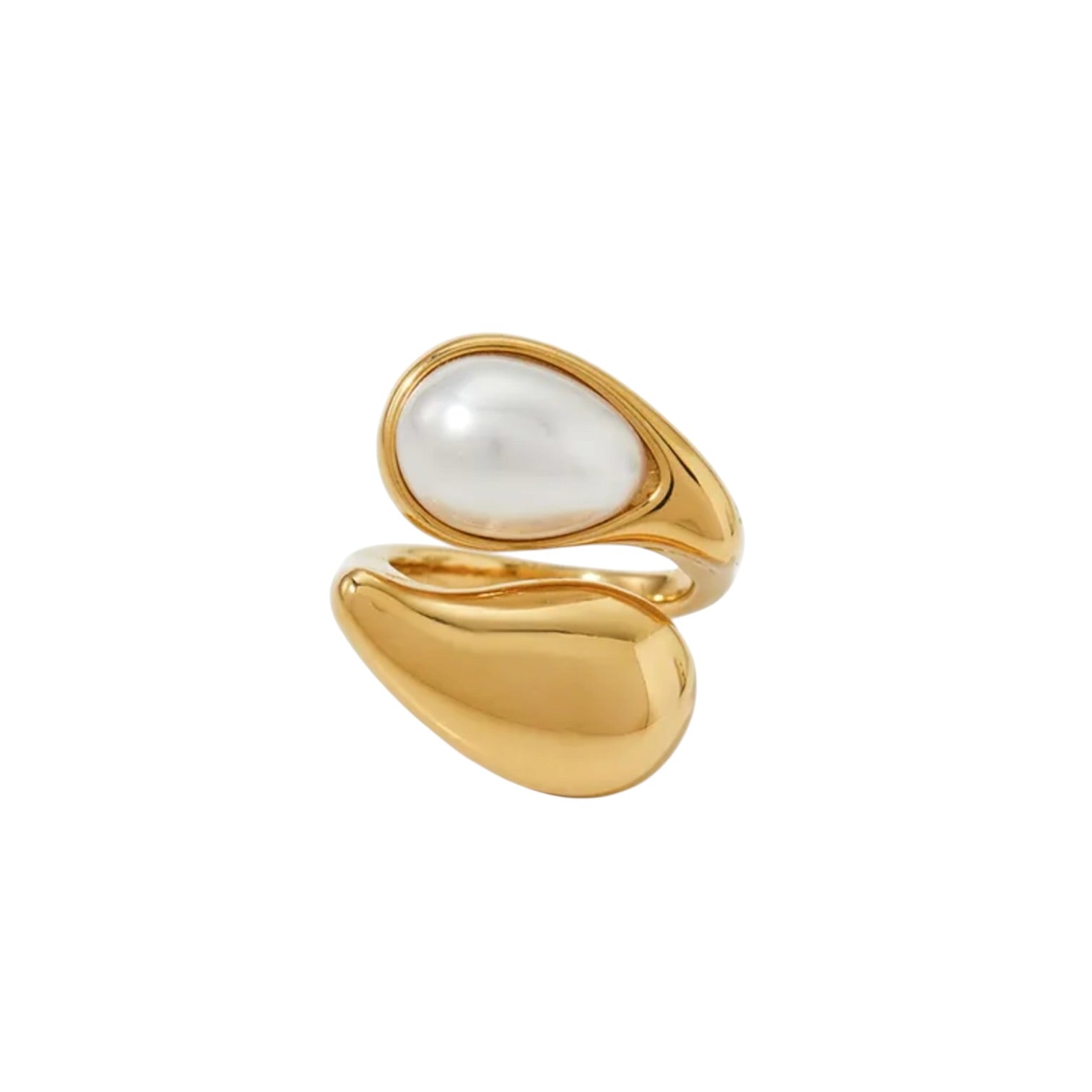 Gold ring with a pearl on a white background