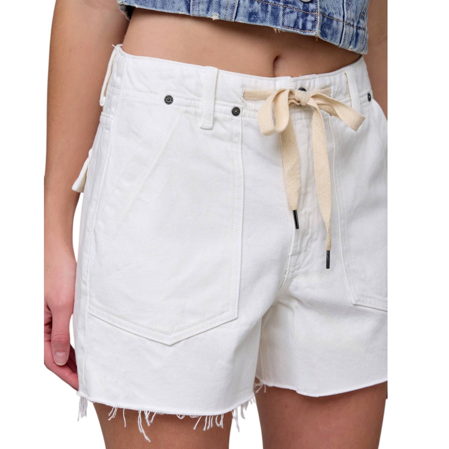 White shorts with a drawstring on a white background