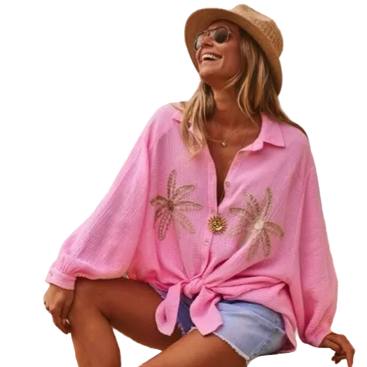 Sunset Bloom Palm Gauze Shirt – Alicia DiMichele Boutique