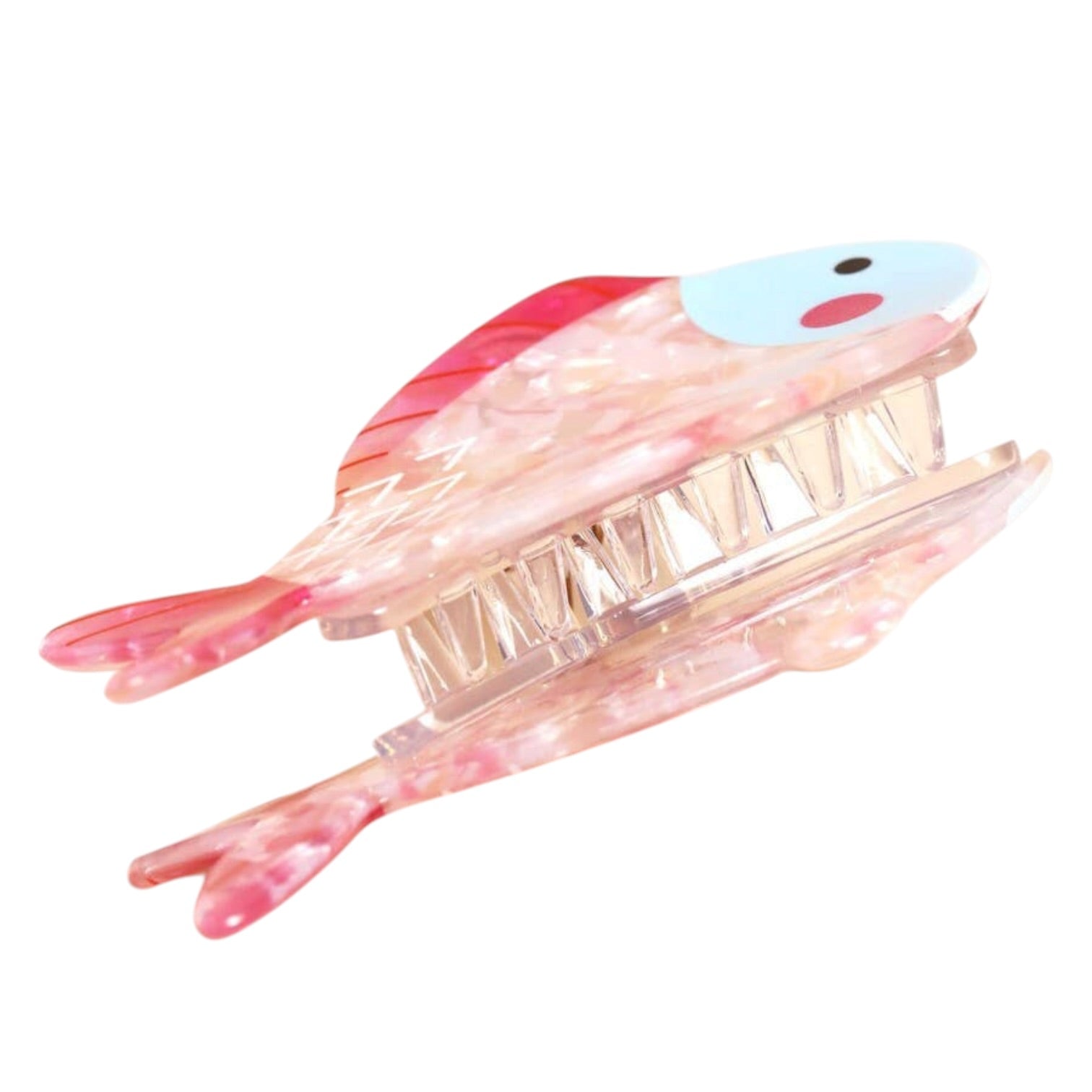 Fish-shaped claw clip with pink fins on a white background