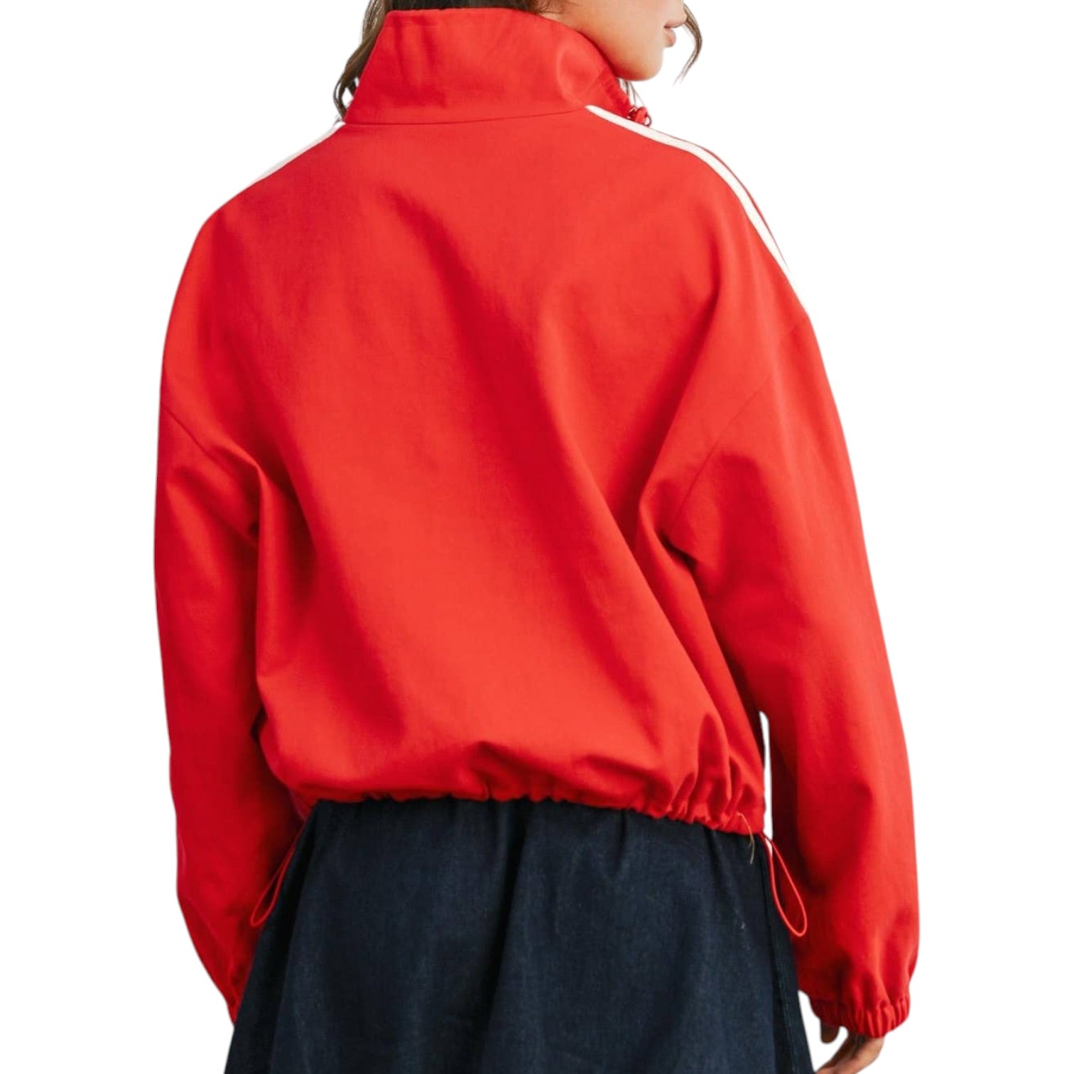 Red jacket with a white stripe on a white background