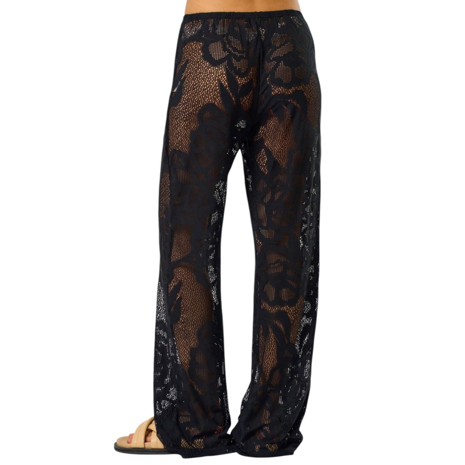 Black lace pants on a white background
