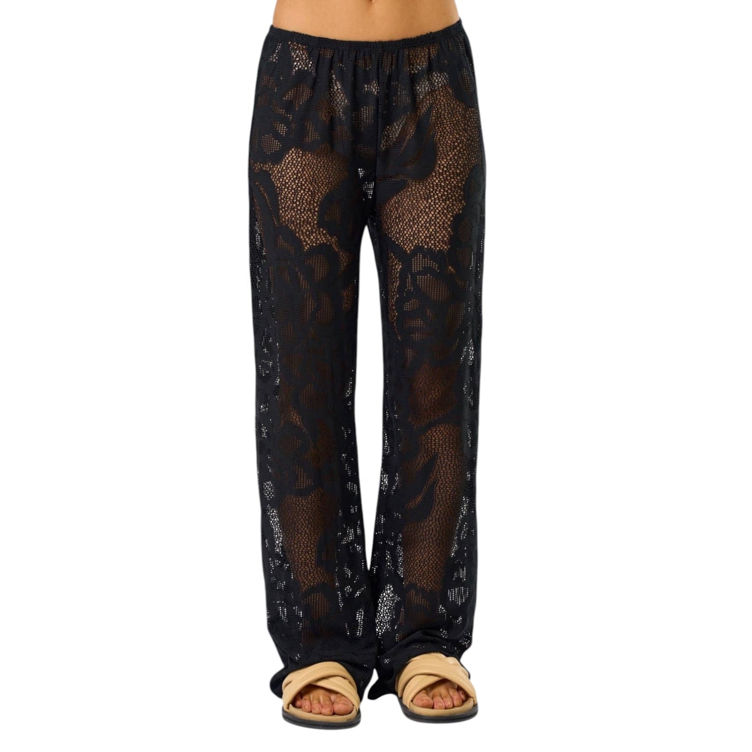 Black lace pants on a white background