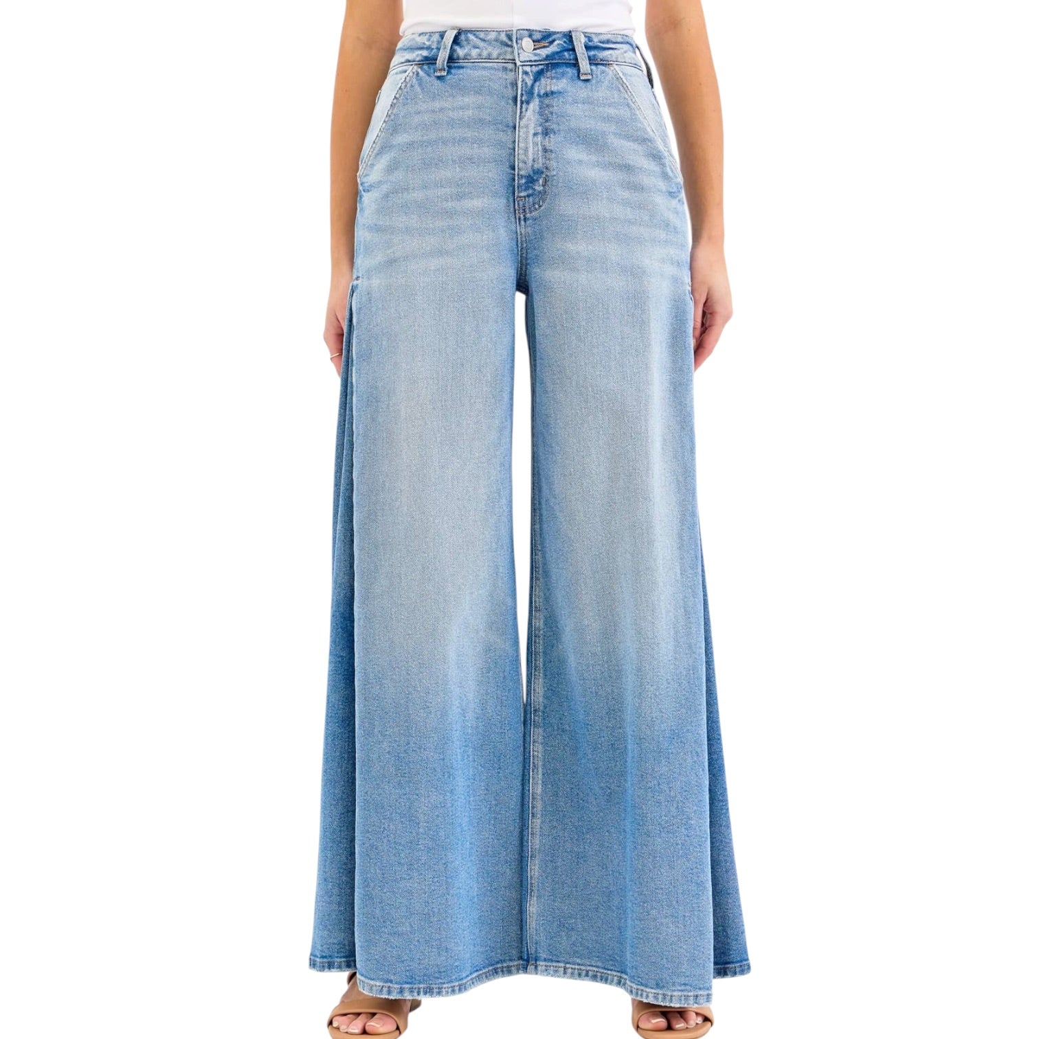 Wide-leg jeans on a white background