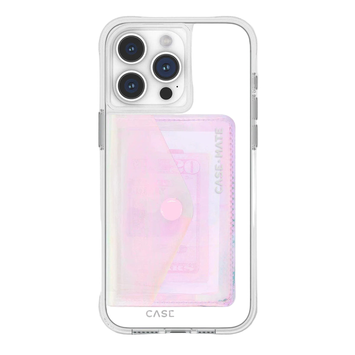 Phone case with pink watercolor design and 'Case-Mate' branding on a light gray background