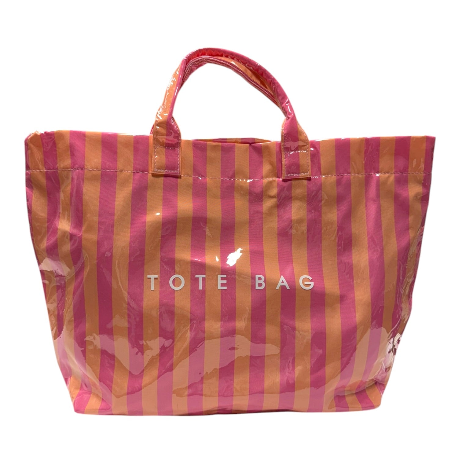 Striped tote bag with 'TOTE BAG' text on a white background