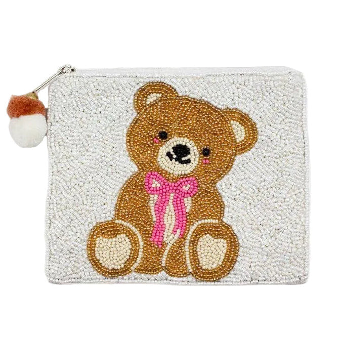 Pouch with a teddy bear design on a white background