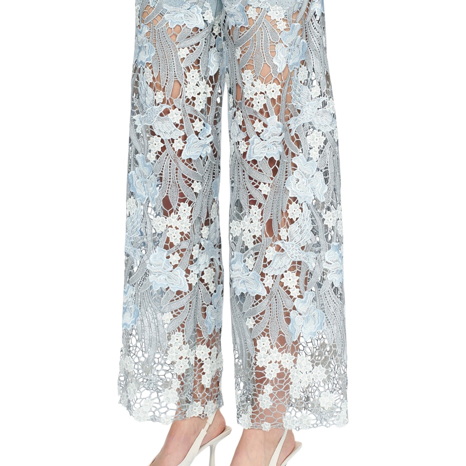 Lace pants with floral pattern on a white background