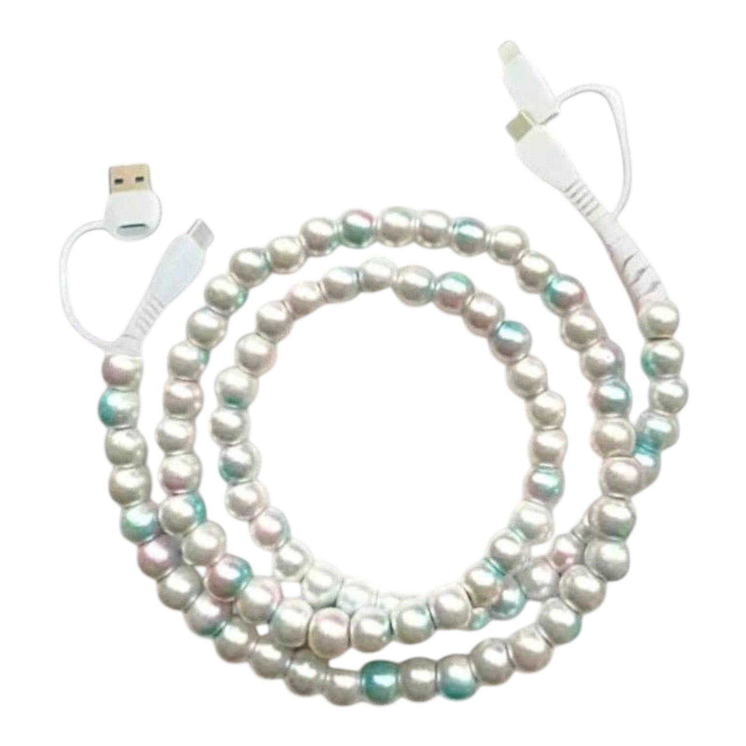 Pearl cord with USB cable on a white background