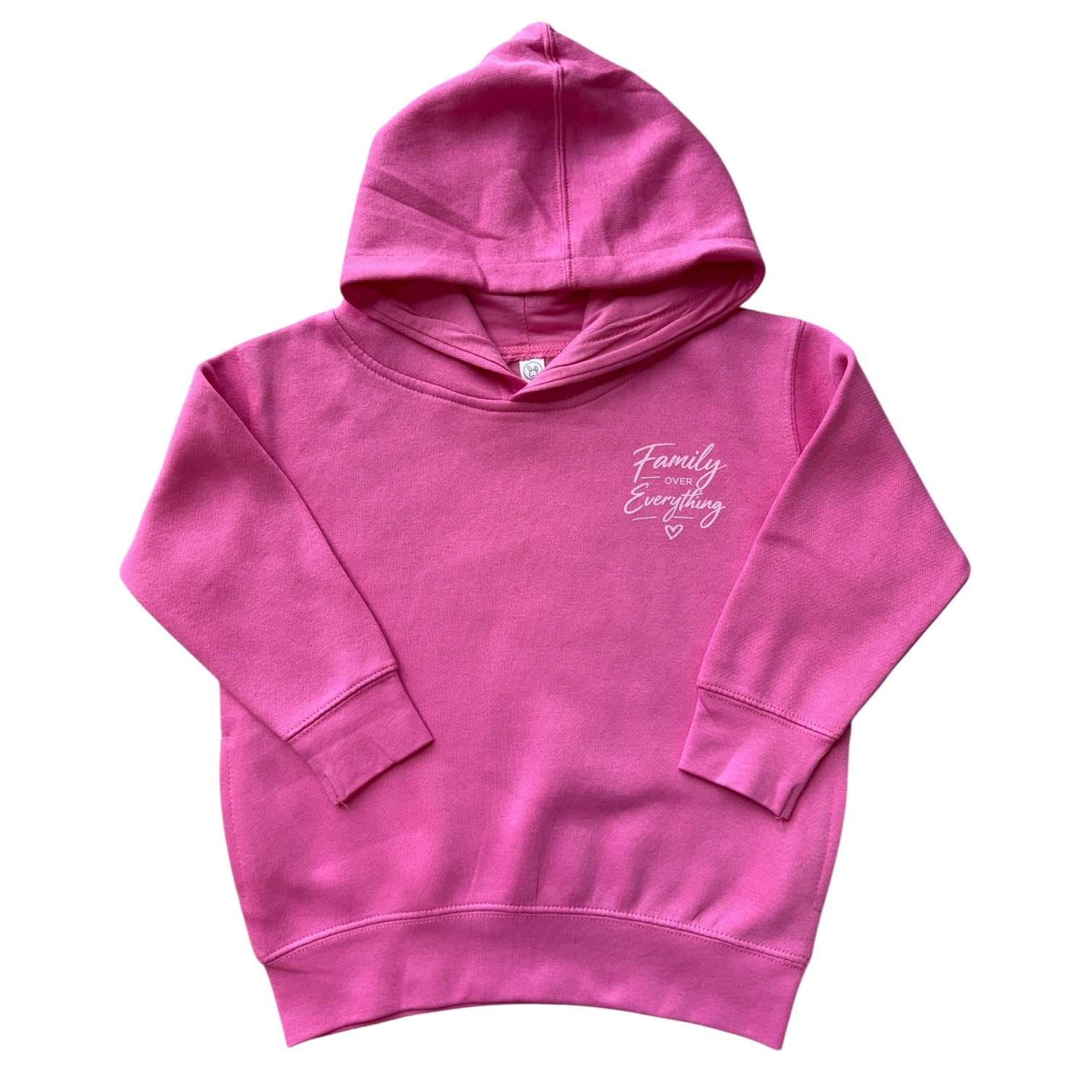 Pink hoodie with text on a white background