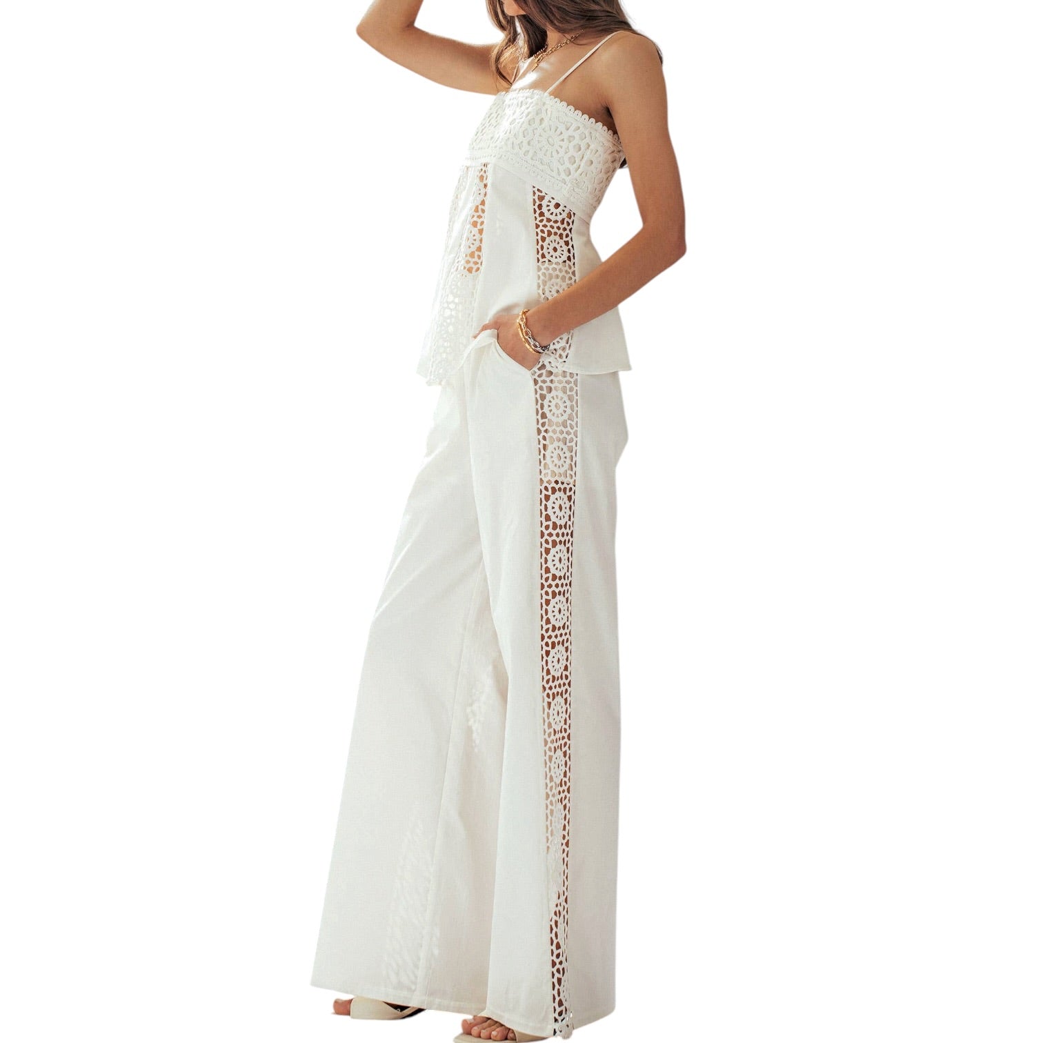 White lace-trimmed dress on a white background