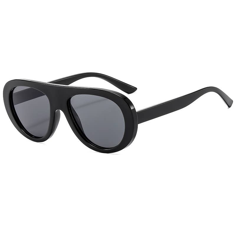 black oval sunglasses on white background