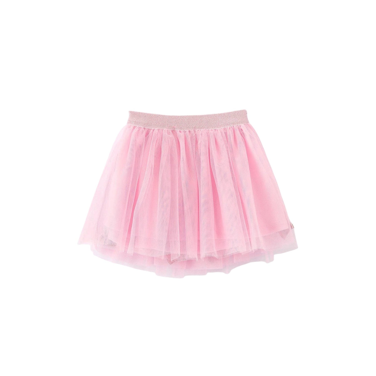 A light pink tulle tutu skirt with a matching pink elastic waistband, shown against a plain white background.