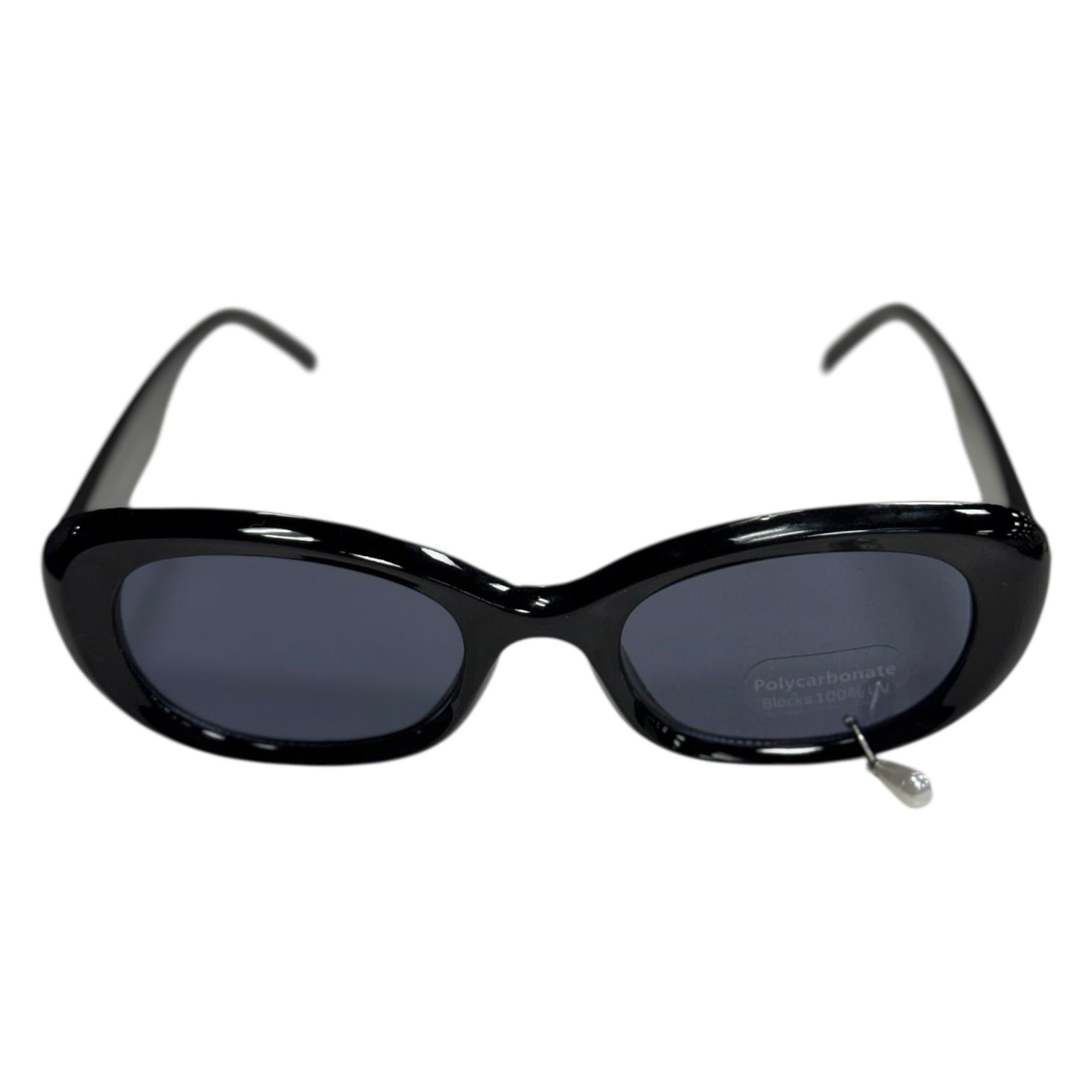 Black sunglasses with dark lenses on a white background