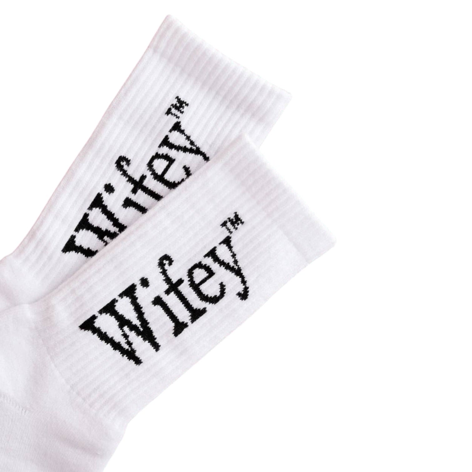 White socks with 'Wifey' text on a white background