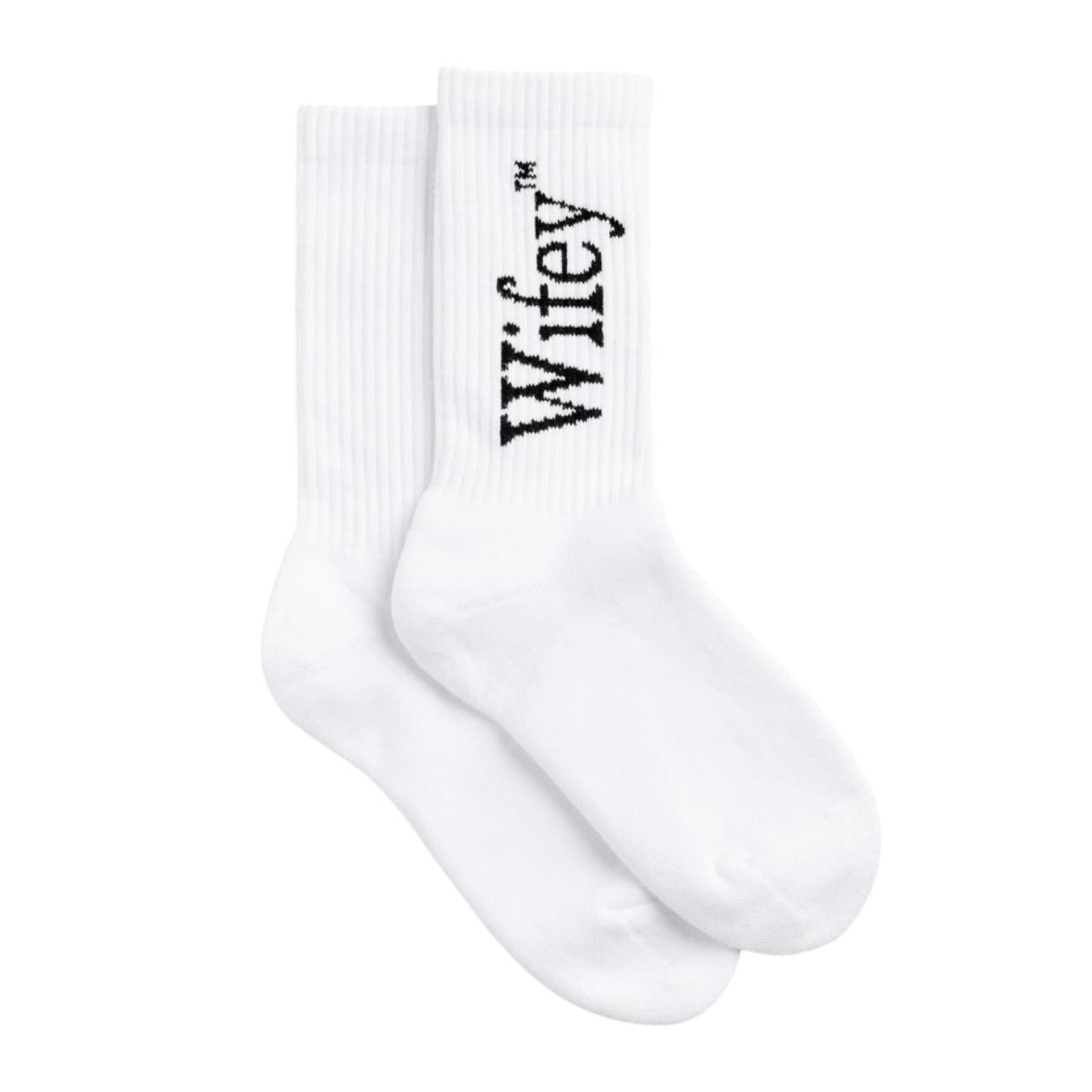 White socks with 'Wifey' text on a white background