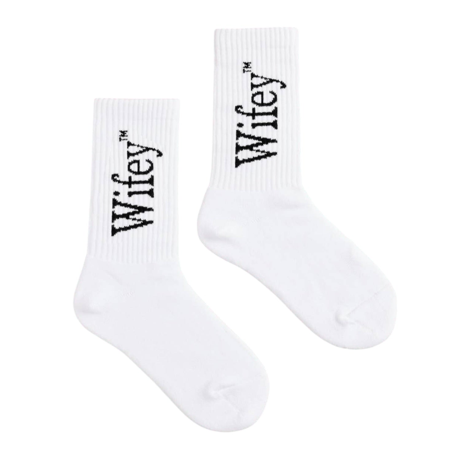 White socks with 'Wifey' text on a white background