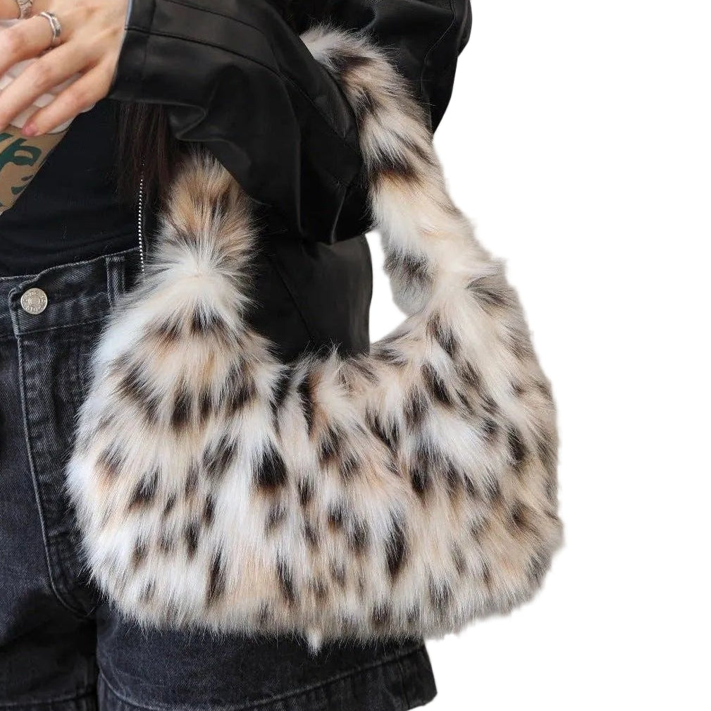 Fuzzy Leopard Underarm Shoulder Bag
