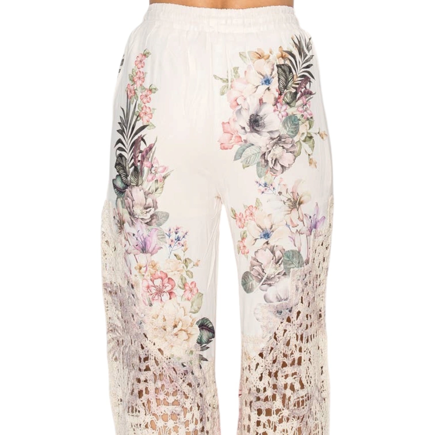 Floral-patterned pants on a white background