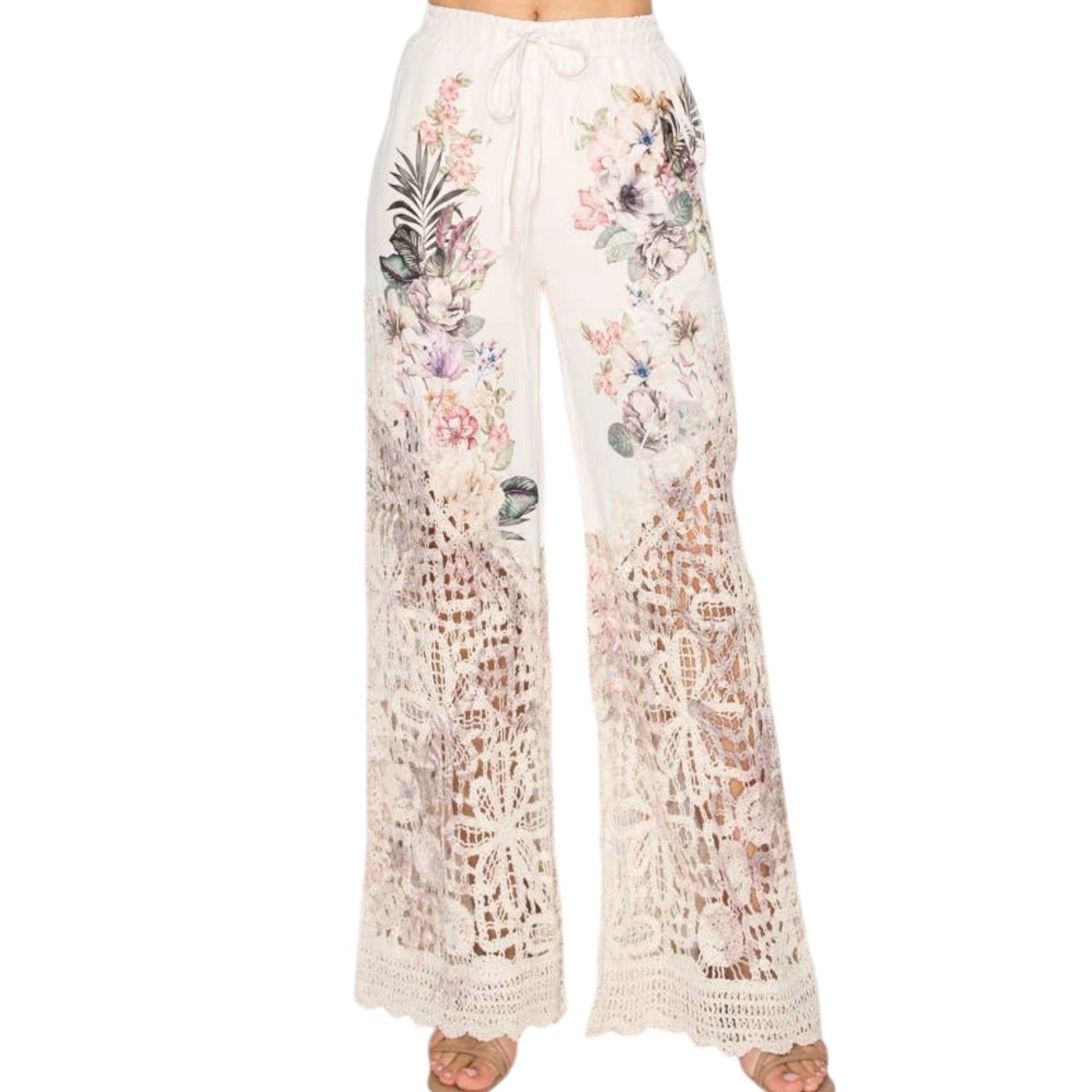 Floral lace pants on a white background