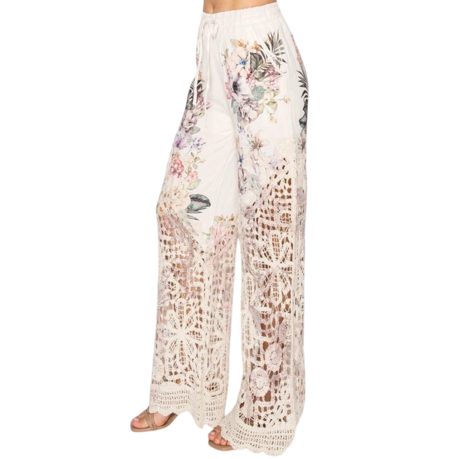Floral patterned pants on a white background