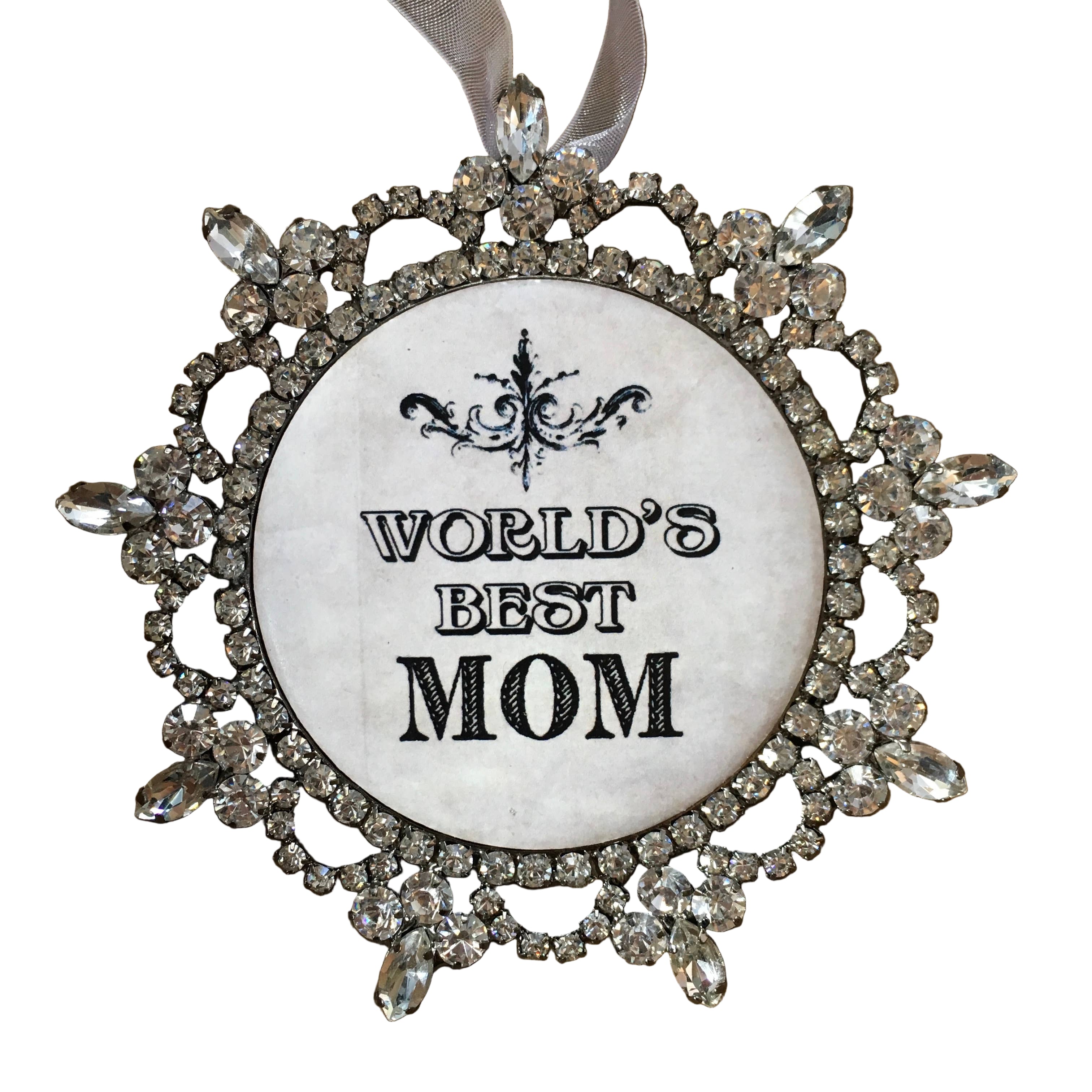 Decorative ornament with 'World's Best Mom' text on white background