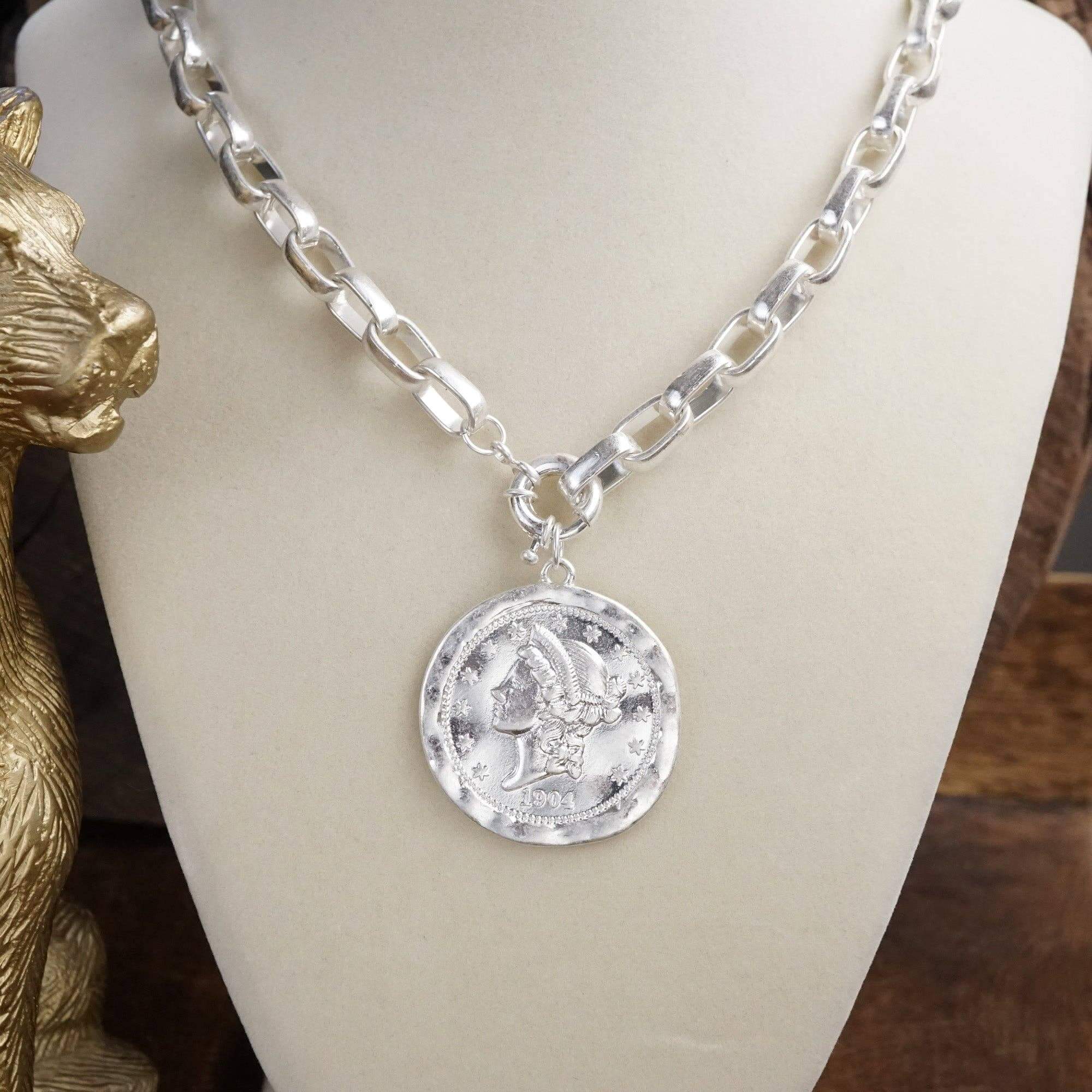 Silver Tone Chunky Chain Coin Necklace – Alicia DiMichele Boutique
