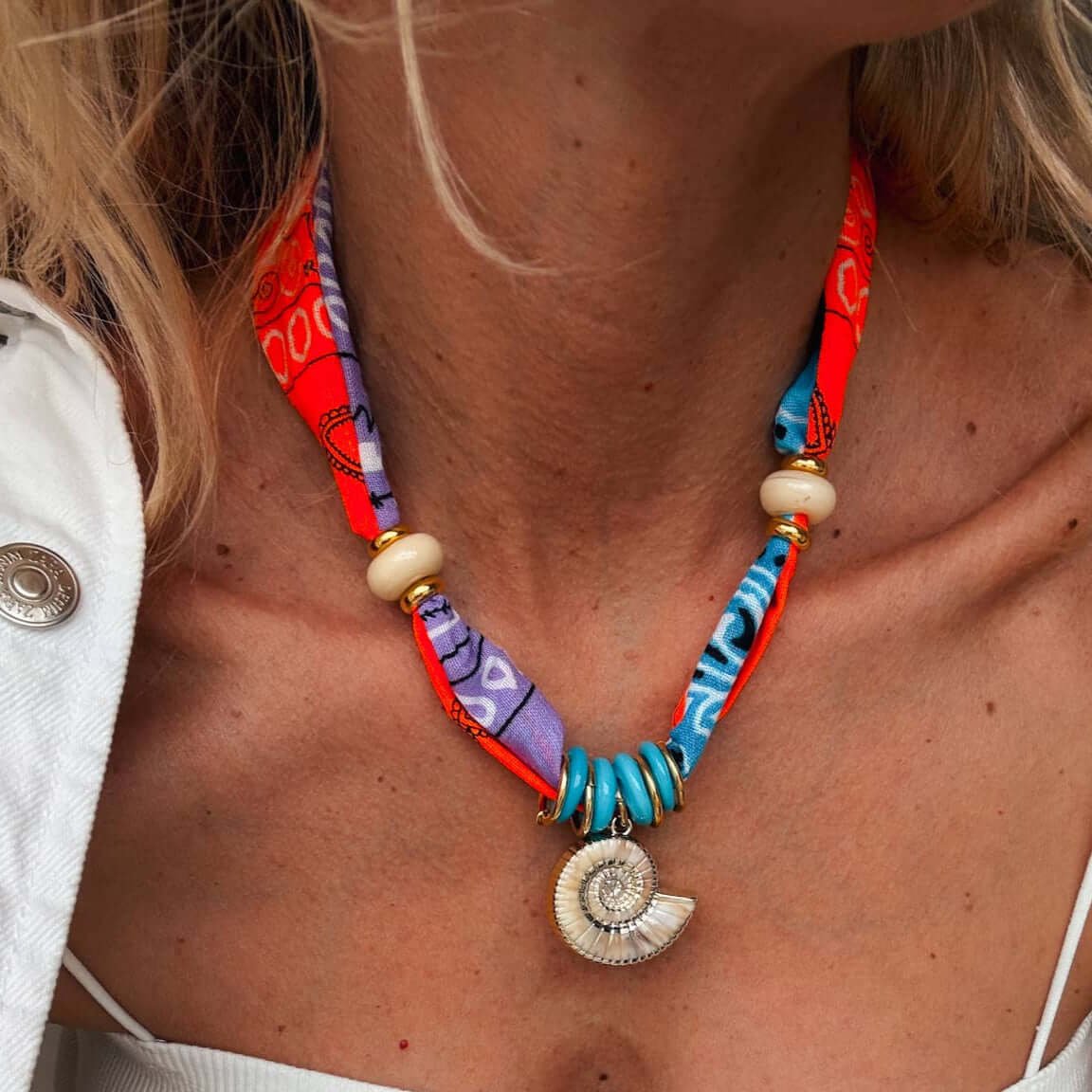 Neon Vibes Shell Bandana Necklace โ Alicia DiMichele Boutique