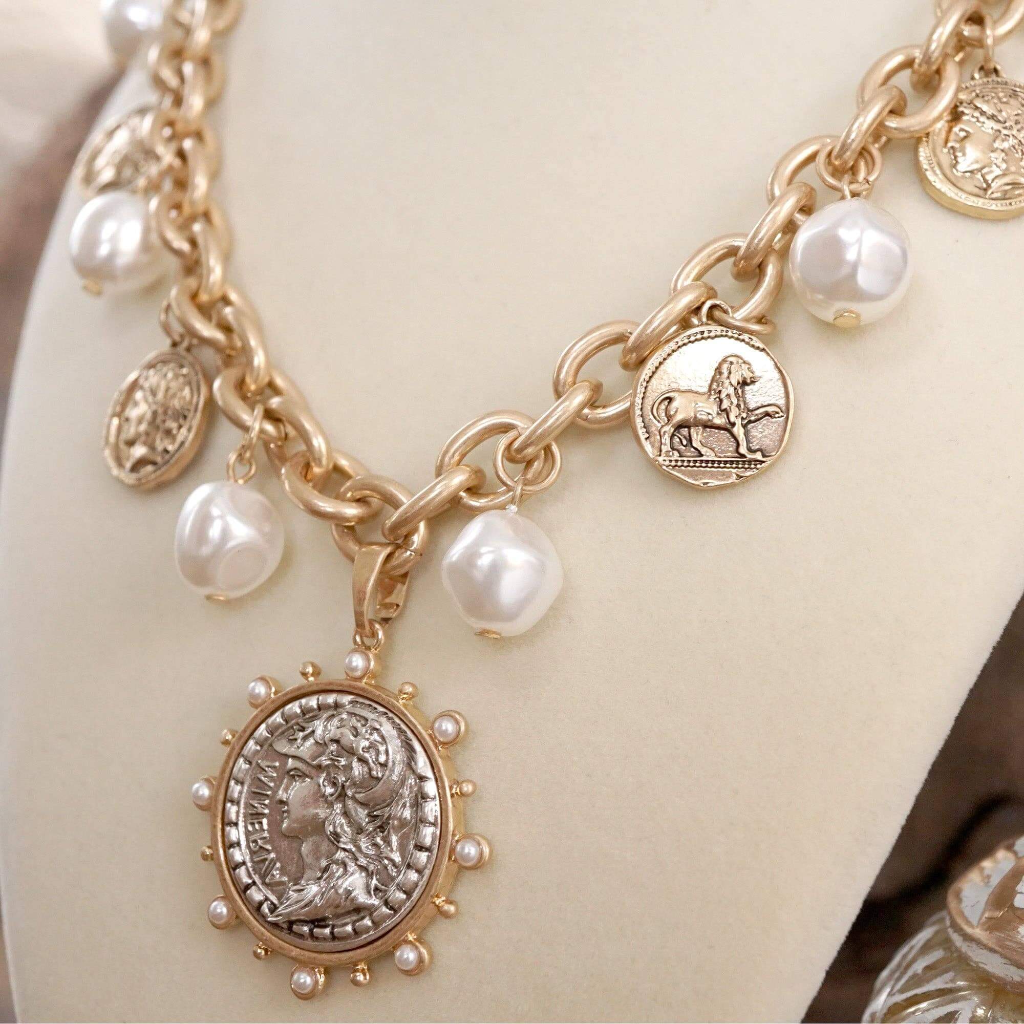 Silver Tone Pearl Coin Charm Necklace – Alicia DiMichele Boutique