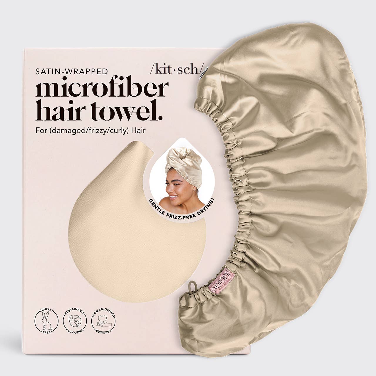 Kitsch Satin-Wrapped Hair Towel - Champagne – Alicia DiMichele Boutique