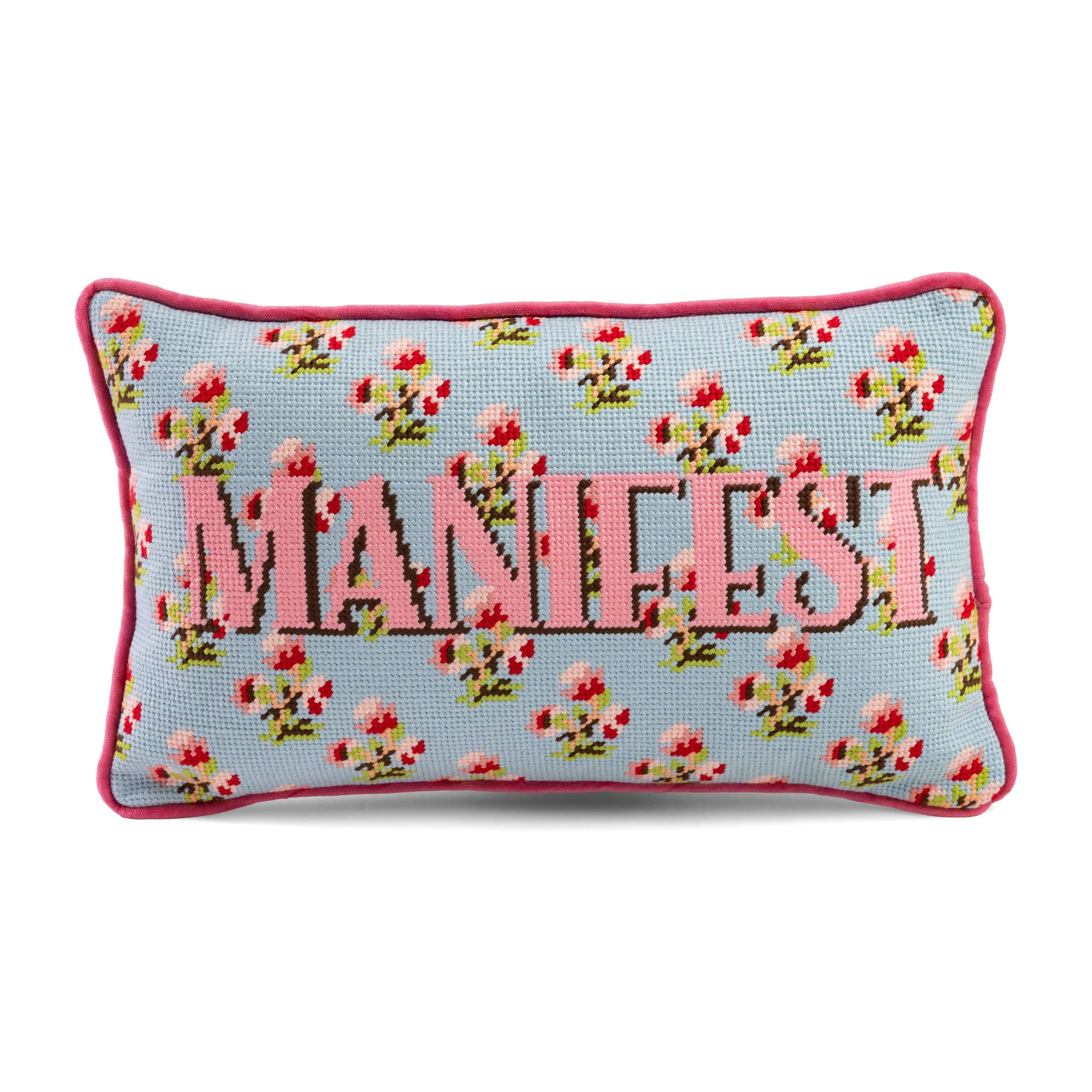 Manifest Needlepoint Pillow – Alicia DiMichele Boutique