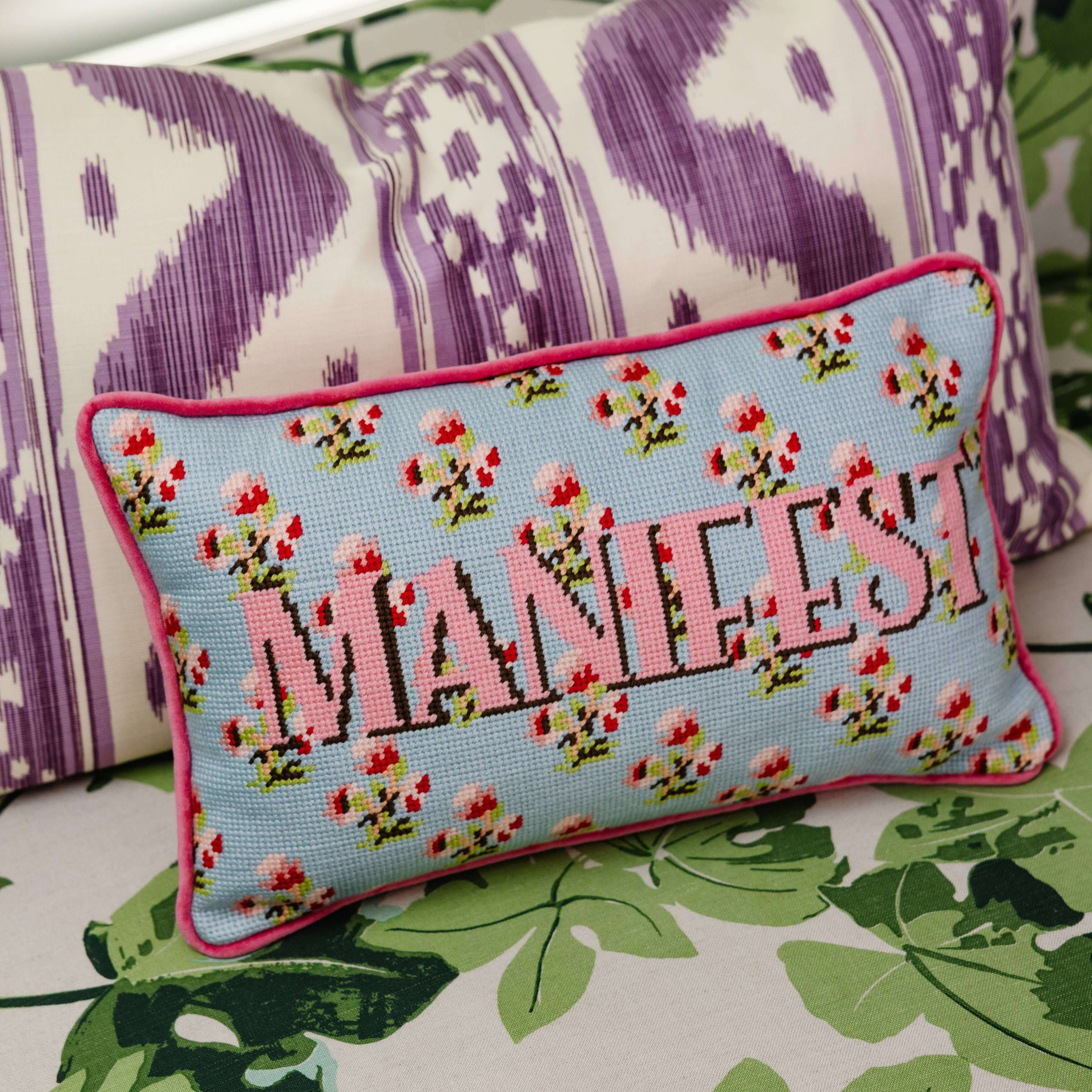 Manifest Needlepoint Pillow – Alicia DiMichele Boutique