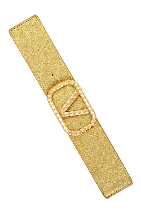 V Buckle Metallic Sparkle Elastic Belt - Gold – Alicia DiMichele Boutique