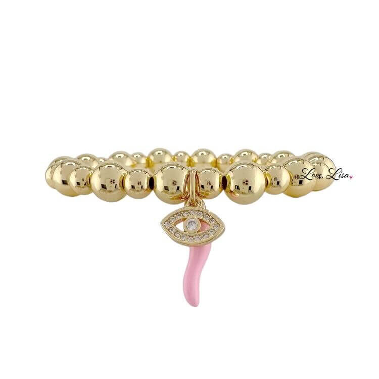 Give ‘Em The Horn Gold Bracelet Large Bead - Light Pink – Alicia DiMichele Boutique
