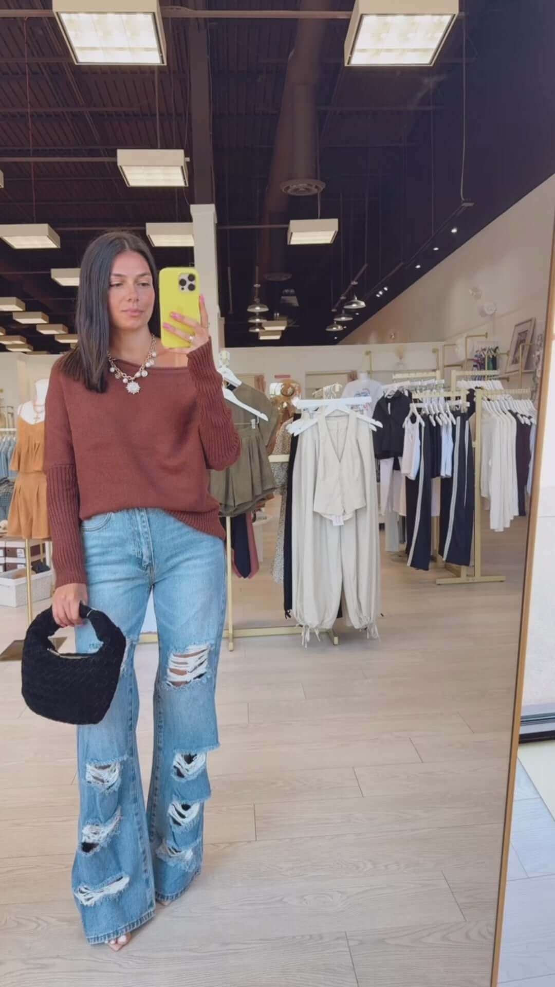 Off Shoulder Boatneck Sweater – Brown – Alicia DiMichele Boutique