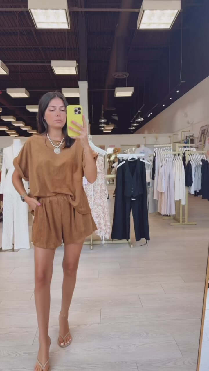 Luxe Suede Shorts Set - Camel – Alicia DiMichele Boutique