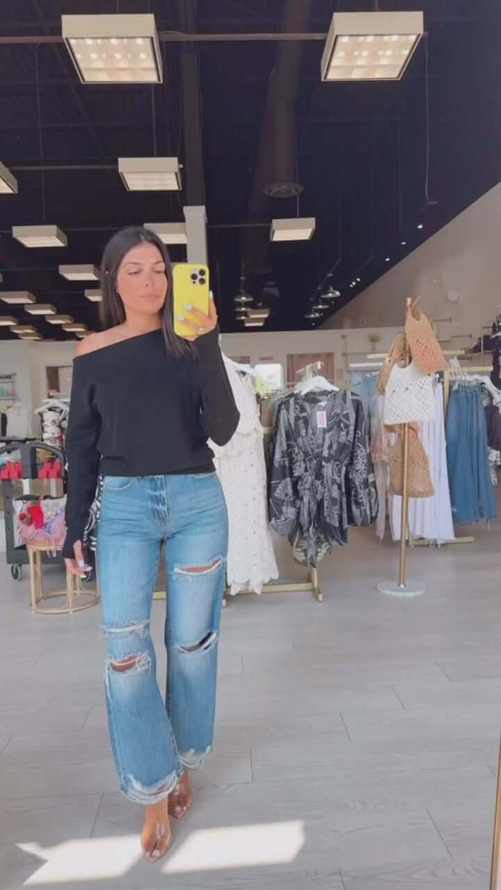 Drop Sleeve Boat Neck Top - Black – Alicia DiMichele Boutique