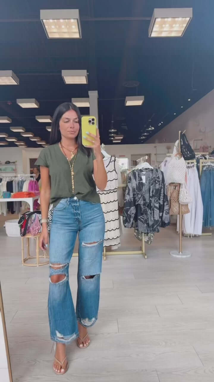 Dolman V Neck Tee - Hunter – Alicia DiMichele Boutique