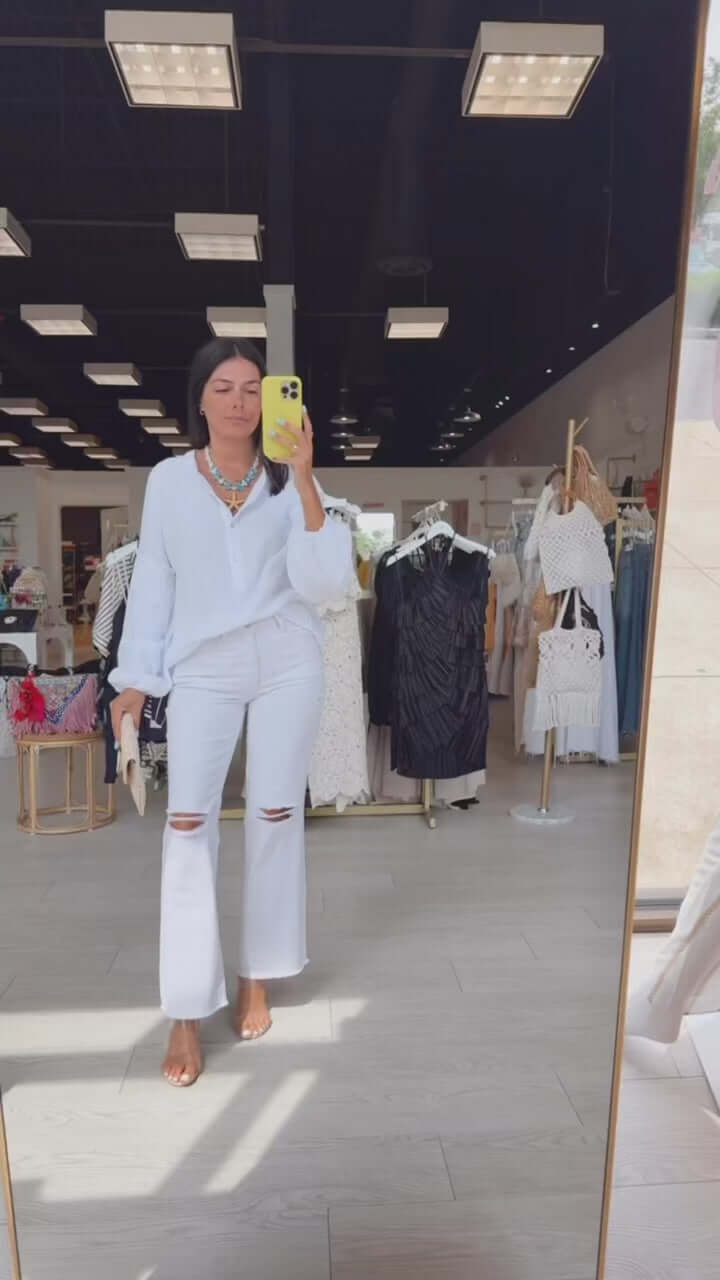 Gauze Long Sleeve Shirt – White – Alicia DiMichele Boutique