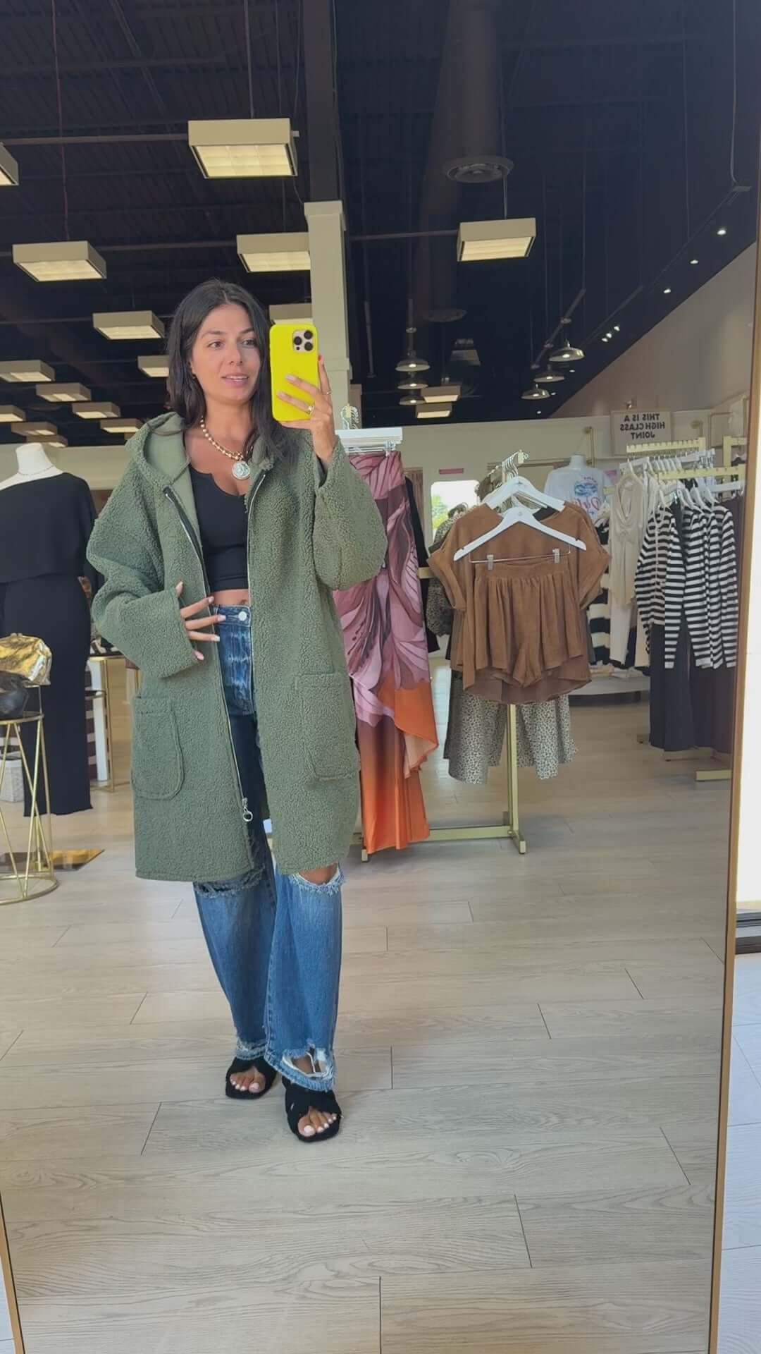 Italian Plush Teddy Long Coat - Olive – Alicia DiMichele Boutique